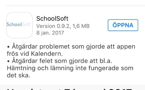 Uppdatering Schoolsoft