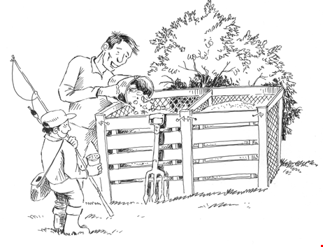 Tecknad bild med en kompost