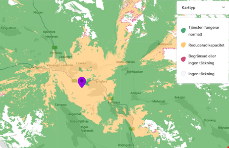 Karta över område för mobilstörningar